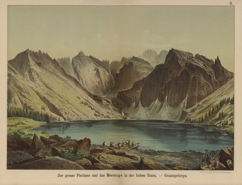 Morskie Oko, lake in the granite High Tatra Mountains (colour litho) 作者 德国学校
