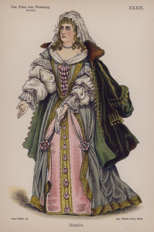 Natalie，来自 Der Prinz von Homburg（洪堡王子），Heinrich von Kleist（彩色石版画） 作者 德国学校