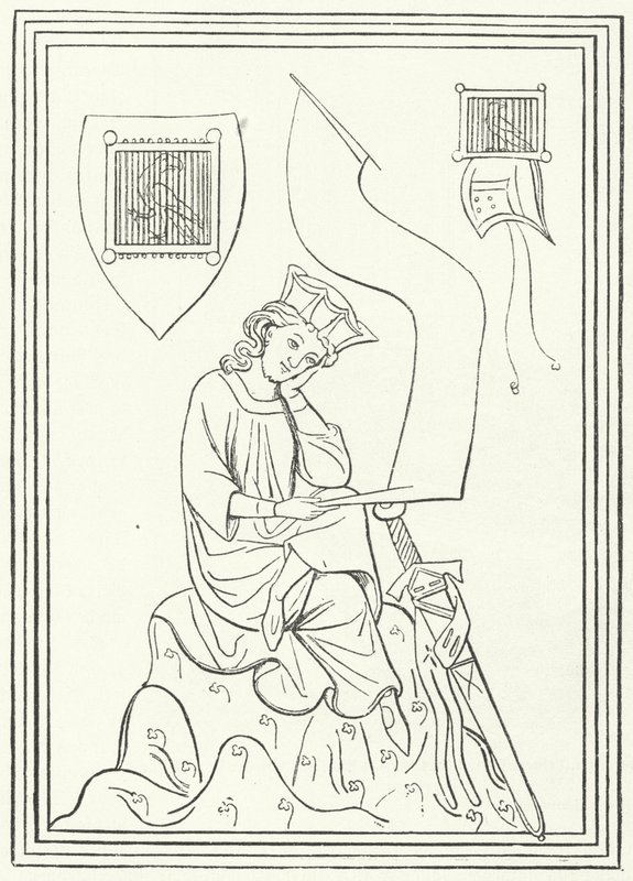 中古高地德语抒情诗人瓦尔特·冯·德·沃格尔韦德的肖像，来自 Manesse 手抄本（雕刻） 作者 德国学校