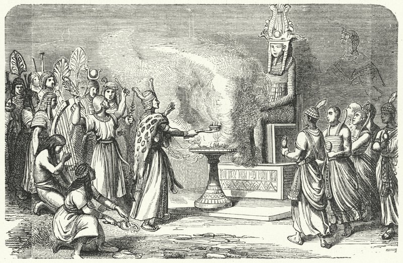 Priests performing a sacrifice in Ancient Egypt (engraving) 作者 德国学校