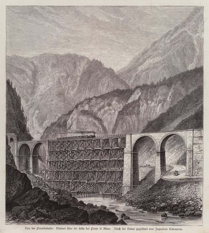 意大利弗留利 Ponte di Muro 的费拉河上的铁路高架桥（雕刻） 作者 德国学校