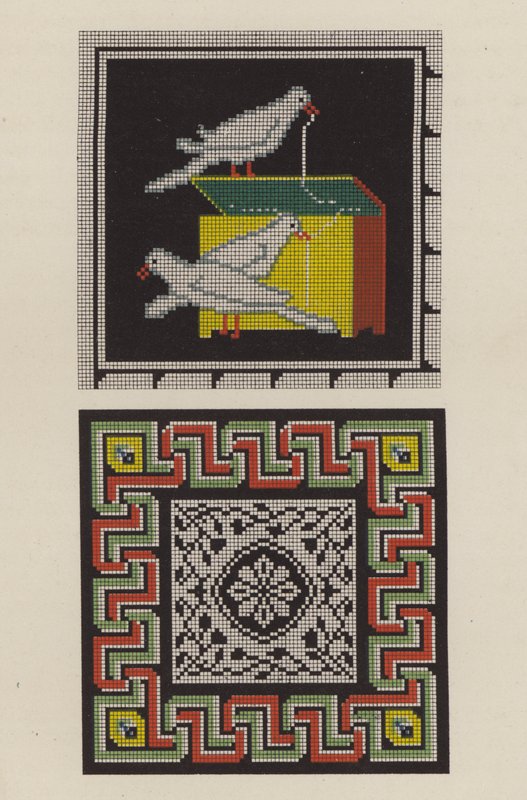 庞贝城的地板马赛克作为刺绣作品的复制品（chromolitho）。 作者 德国学校