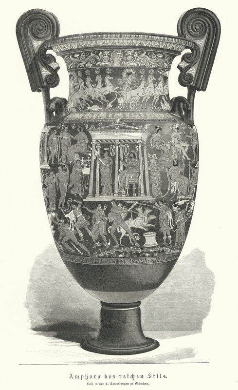 装饰丰富的希腊双耳瓶（雕版画 作者 德国学校