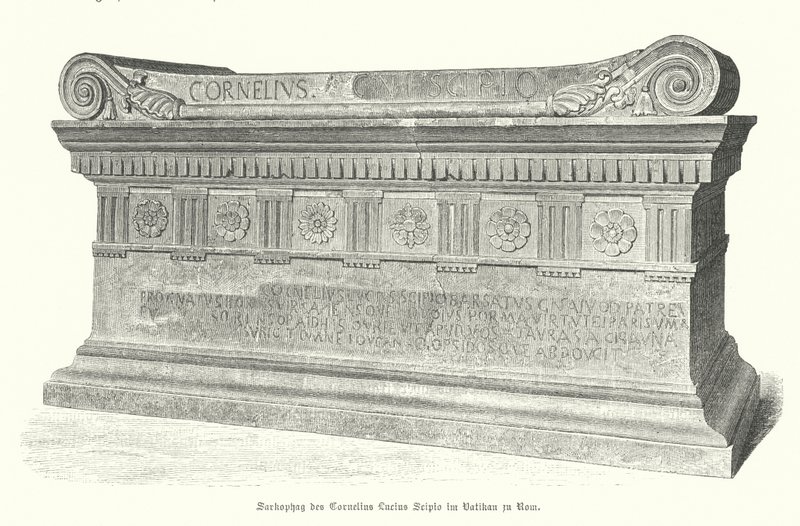 Sarcophagus of Roman soldier and consul Lucius Cornelius Scipio Barbatus in the Vatican, Rome (engraving) 作者 德国学校