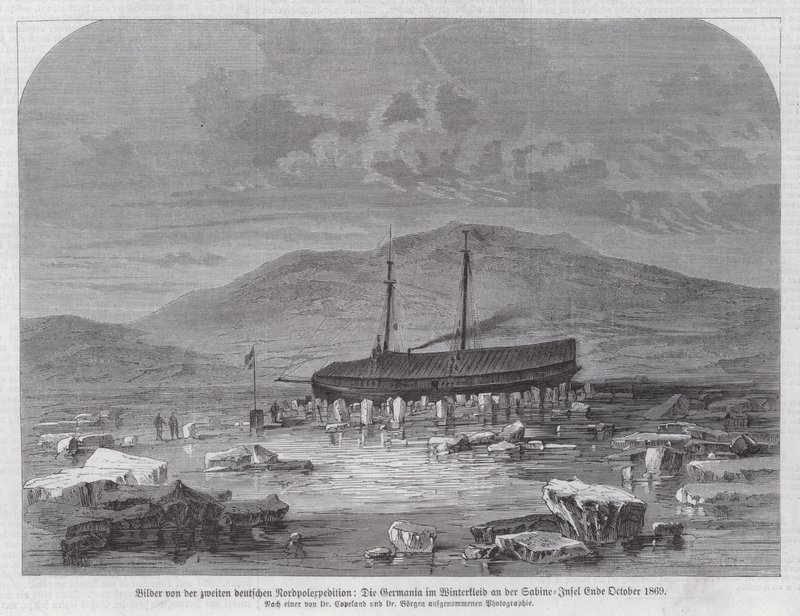 Schooner Germania at Sabine Island off the east coast of Greenland, second German North Polar Expedition, late October 1869 (engraving) 作者 德国学校