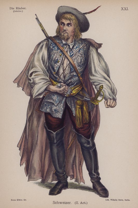 Schweizer，来自 Die Rauber（强盗） by Friedrich Schiller（彩色石版画） 作者 德国学校