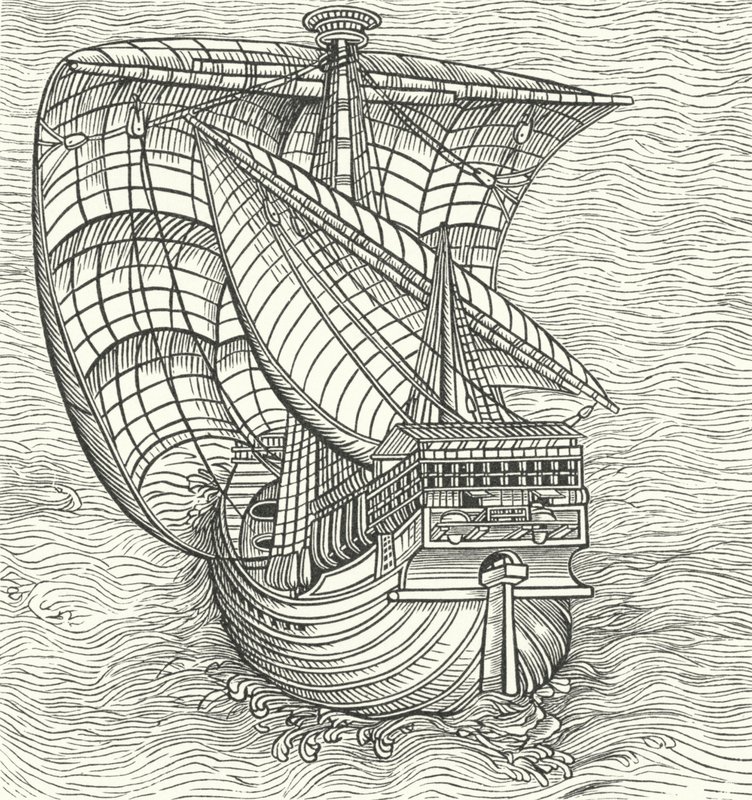 随风航行的海船（雕刻） 作者 德国学校