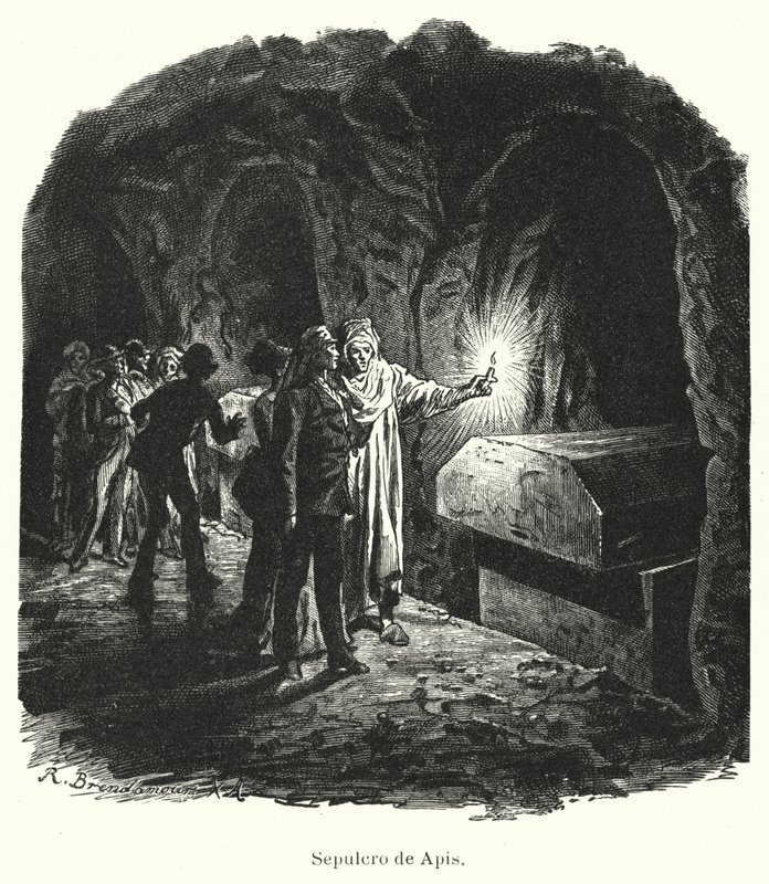 Saqqara 的 Serapeum，古埃及崇拜的神圣的 Apis 公牛墓（石版画） 作者 德国学校