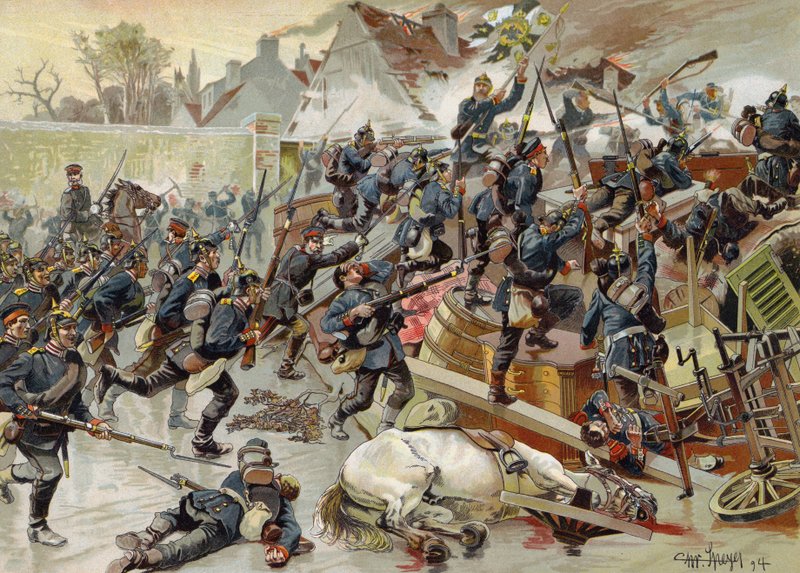 1870年10月30日，法国 - 普鲁士战争中的伊丽莎白皇后第三军团在Le Bourget入口处攻击伟大的路障 作者 德国学校