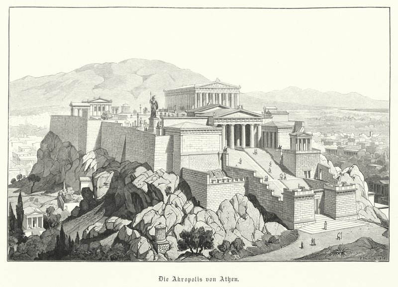雅典卫城，古希腊（雕刻）（The Acropolis of Athens, Ancient Greece）。 作者 德国学校