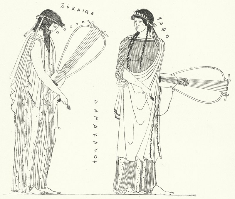 古希腊诗人阿尔凯乌斯和他的情人萨福（版画） 作者 德国学校