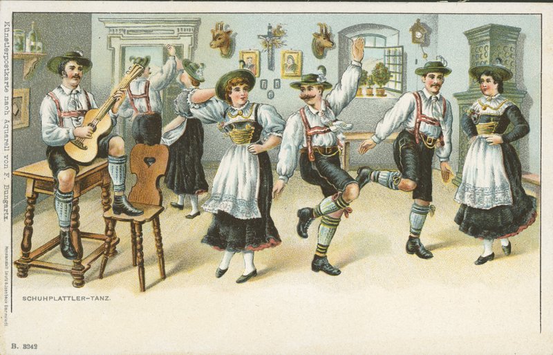 The Schuhplattler Dance (colour litho) 作者 德国学校