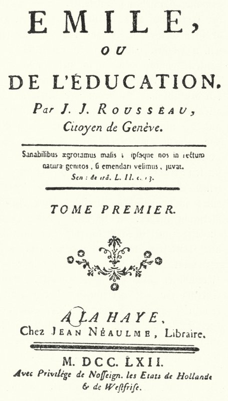 让-雅克·卢梭 (Jean-Jacques Rousseau) 于 1762 年出版的《爱弥儿》第一版的扉页（版画） 作者 德国学校