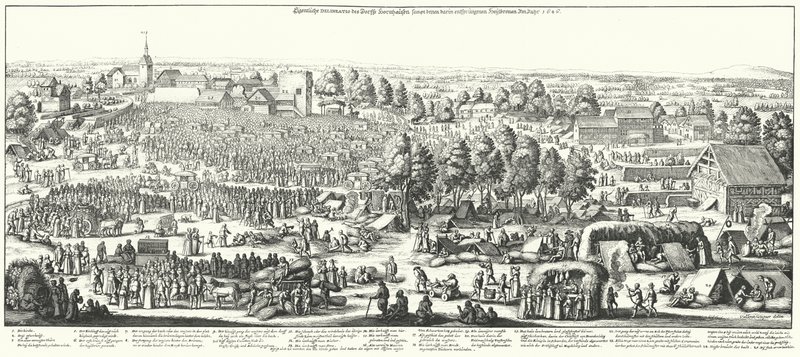 旅行者参观霍恩豪森村的疗养泉，1646年（版画 作者 德国学校