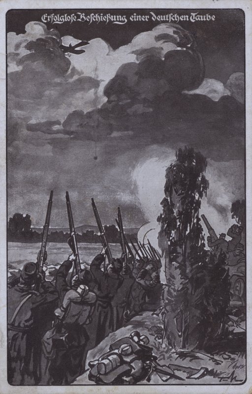 击落德军飞机未遂，第一次世界大战（石版画） 作者 德国学校
