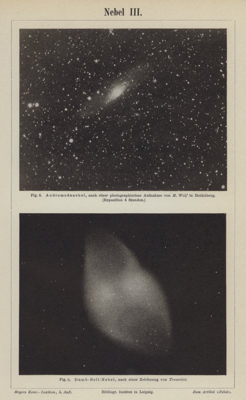 仙女座星云和哑铃星云的景色（雕刻） 作者 德国学校