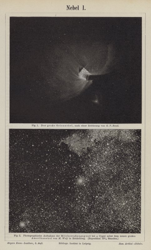 猎户座星云和Deneb地区的银河系的观点（雕刻）。 作者 德国学校