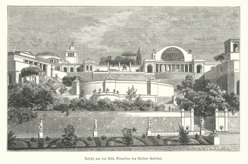 Villa of the Roman Emperor Hadrian at Tivoli, Italy (engraving) 作者 德国学校