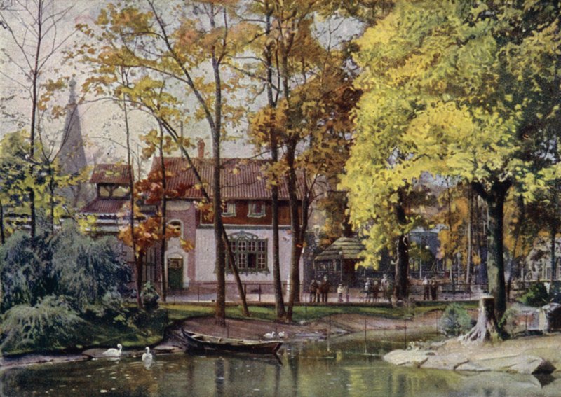 德国柏林动物园 Waldschanke 餐厅（彩色石版画） 作者 德国学校