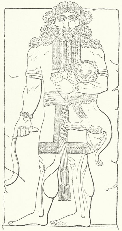 Wall relief of Gilgamesh from the ruins of Dur-Sharrukin, capital city of the Assyrians at the time of King Sargon II (engraving) 作者 德国学校
