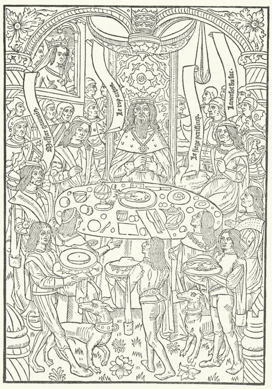 Lancelot du Lac 第一版的木刻，1488 年 Jean le Bourgeois 在鲁昂印刷（版画） 作者 德国学校