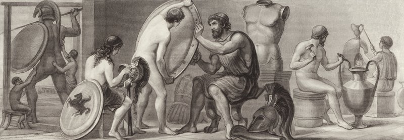 Work and occupations in Ancient Greece. Illustration for Bilder-Atlas (engraving) 作者 德国学校