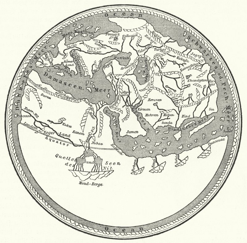 阿拉伯地理学家和制图师 Muhammad al-Idrisi 的世界地图 作者 德国学校