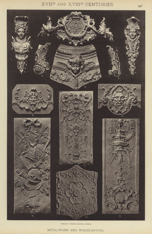 十七和十八世纪，金属制品和木雕（彩色石版画） 作者 德国学校