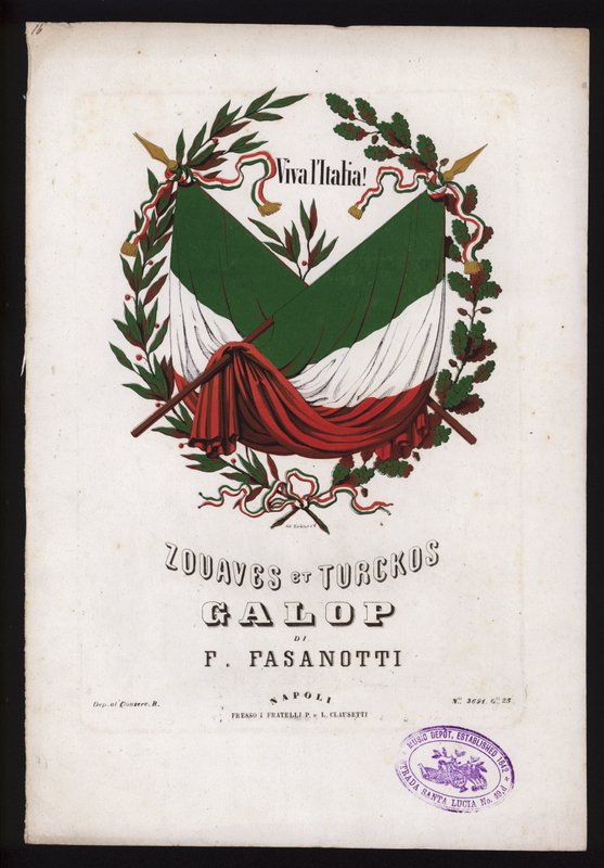 Zouaves et Turckos, galop by F Fasanotti，乐谱封面（彩色石版画） 作者 德国学校