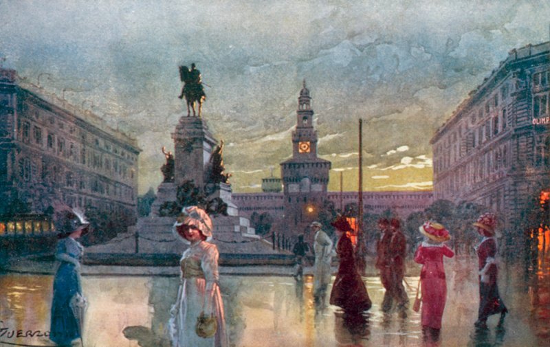 米兰 / Milan: Largo Cairoli and Monum, in Garibaldi (彩色印刷) 作者 乔瓦尼·格尔佐尼
