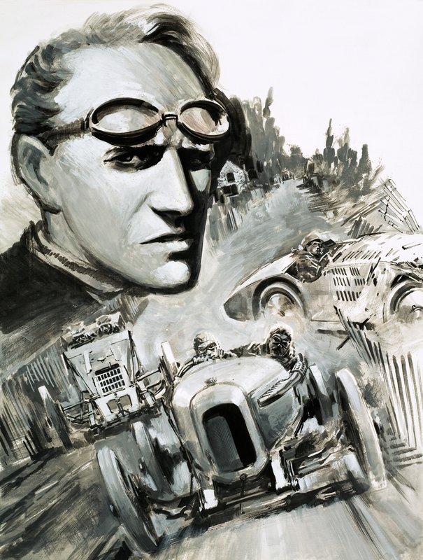 亨利-塞格拉夫（Henry Segrave）是第一个突破时速 200 英里大关的人（纸上水粉画 作者 格雷厄姆·科顿