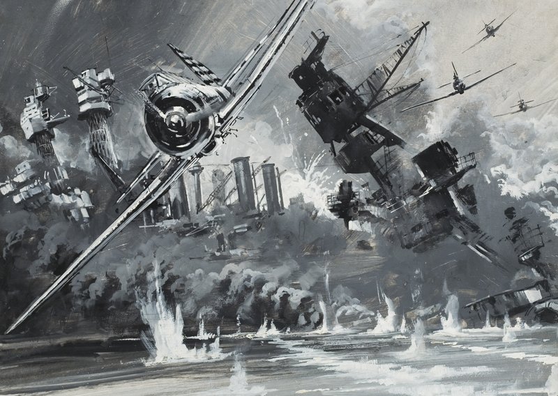 珍珠港，1941 年 12 月 7 日（纸上水粉画） 作者 格雷厄姆·科顿