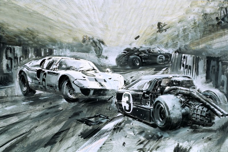 1967 年的勒芒比赛（水粉画，纸本） 作者 格雷厄姆·科顿
