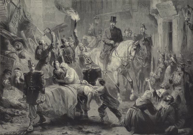 路易·拿破仑于1851年12月3日晚上骑马参观巴黎路障 作者 古斯塔夫·巴奇（Gustav Bartsch）