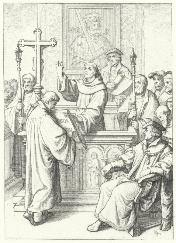 Martin Luther于1512年在威滕伯格大学获得Andreas Karlstadt博士学位 作者 古斯塔夫·费迪南德·利奥波德·科尼格
