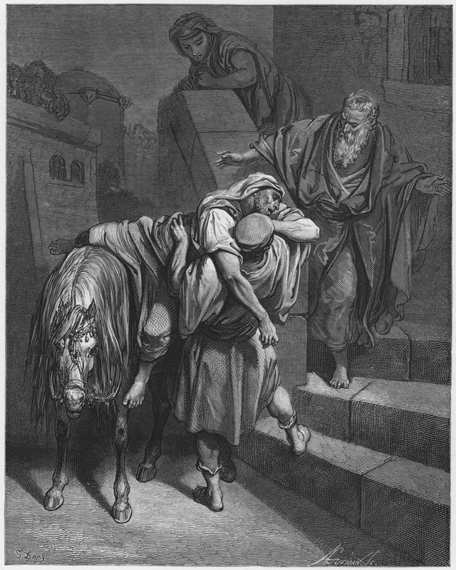 古斯塔夫多尔圣经：到达旅馆的好撒玛利亚人 作者 古斯塔夫·多尔（Gustave Dore）