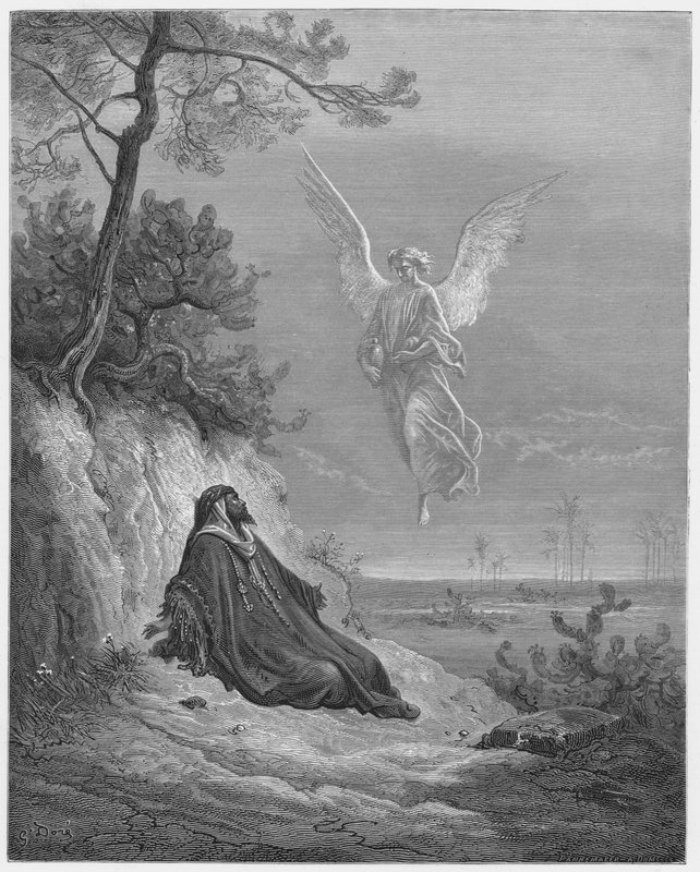 古斯塔夫多尔圣经：以利亚被天使滋养 作者 古斯塔夫·多尔（Gustave Dore）