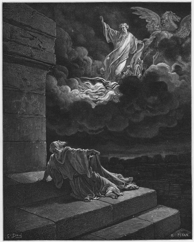 古斯塔夫多尔圣经：以利亚在战火中占领了天堂 作者 古斯塔夫·多尔（Gustave Dore）
