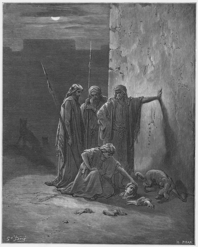 古斯塔夫多尔圣经：杰斯的同伴找到了耶洗别的遗体 作者 古斯塔夫·多尔（Gustave Dore）