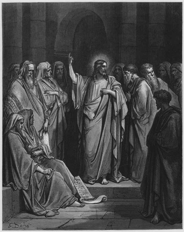 古斯塔夫多尔圣经：耶稣在犹太教堂讲道 作者 古斯塔夫·多尔（Gustave Dore）