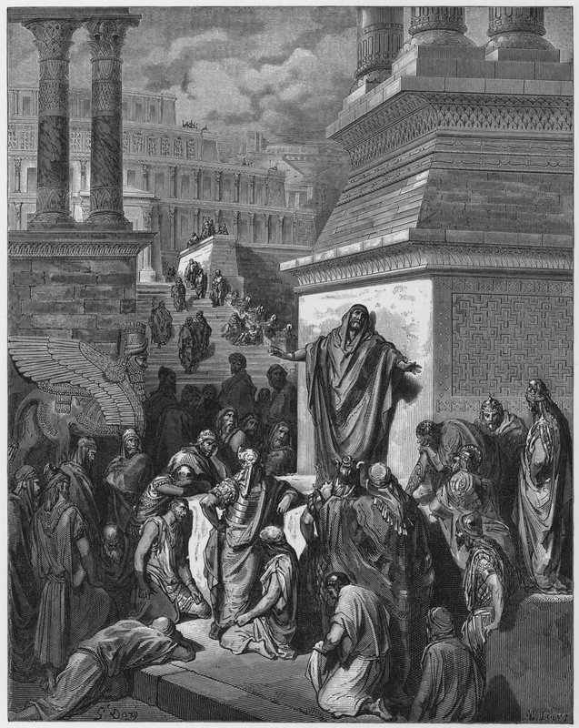 古斯塔夫多尔圣经：约拿向尼尼微人讲道 作者 古斯塔夫·多尔（Gustave Dore）