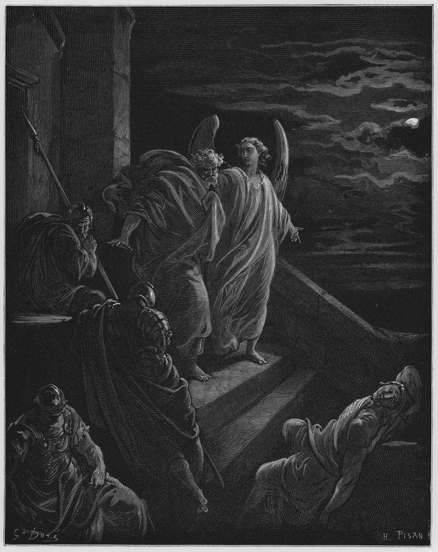 古斯塔夫多尔圣经：彼得从监狱出狱 作者 古斯塔夫·多尔（Gustave Dore）