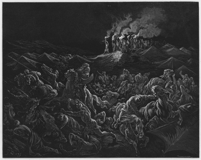 古斯塔夫多尔圣经：米甸人开始飞行 作者 古斯塔夫·多尔（Gustave Dore）