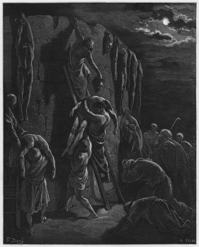 Gustave Dore Bible：Jabesh-Gilead的居民恢复扫罗及其儿子的尸体 作者 古斯塔夫·多尔（Gustave Dore）