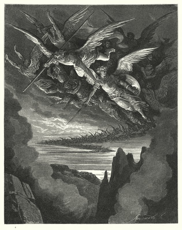 古斯塔夫·多尔为Miltons Paradise Lost插图，第一册，第344,345行 作者 古斯塔夫·多尔（Gustave Dore）