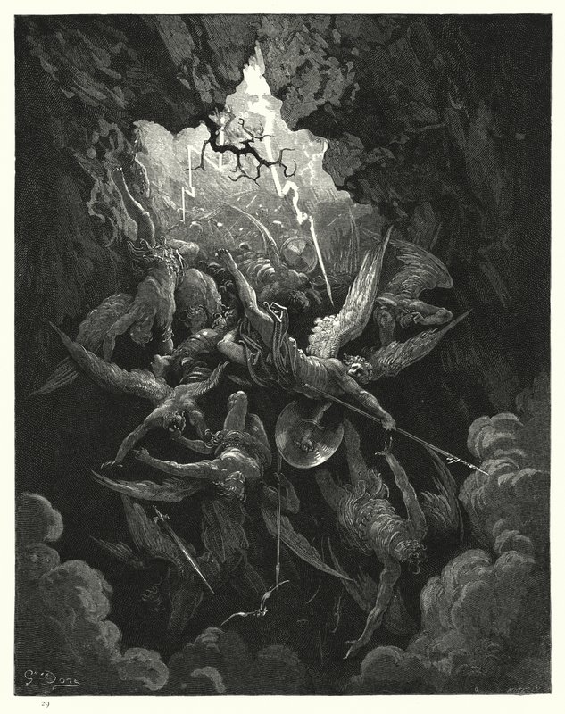 插图由Gustave Dore为Miltons Paradise Lost，Book VI，第874行，875 作者 古斯塔夫·多尔（Gustave Dore）