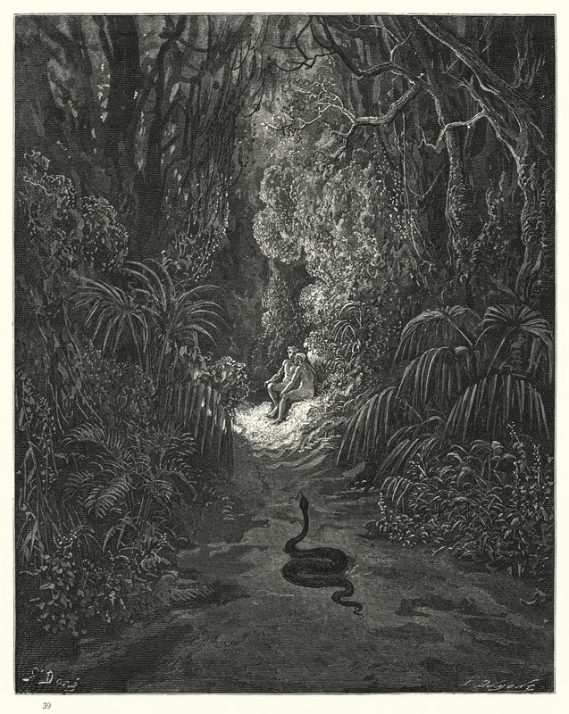 Gustave Dore为Miltons Paradise Lost，Book IX，第434,435行所示的插图 作者 古斯塔夫·多尔（Gustave Dore）