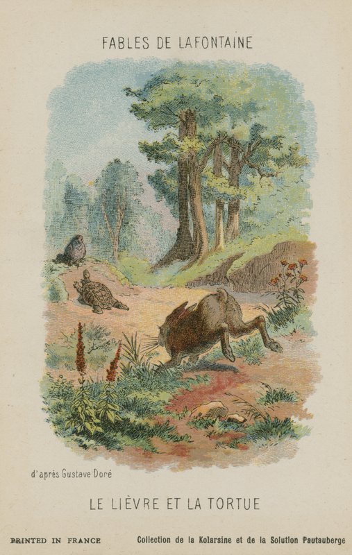 乌龟和兔子（chromolitho） 作者 古斯塔夫·多尔（Gustave Dore）