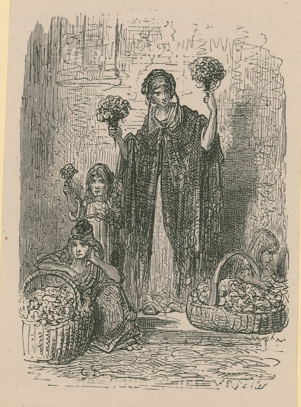 卖从篮子的一个小组少妇花 作者 古斯塔夫·多尔（Gustave Dore）
