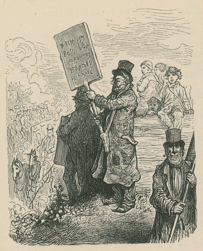 举行招贴的一个人在抗议 作者 古斯塔夫·多尔（Gustave Dore）